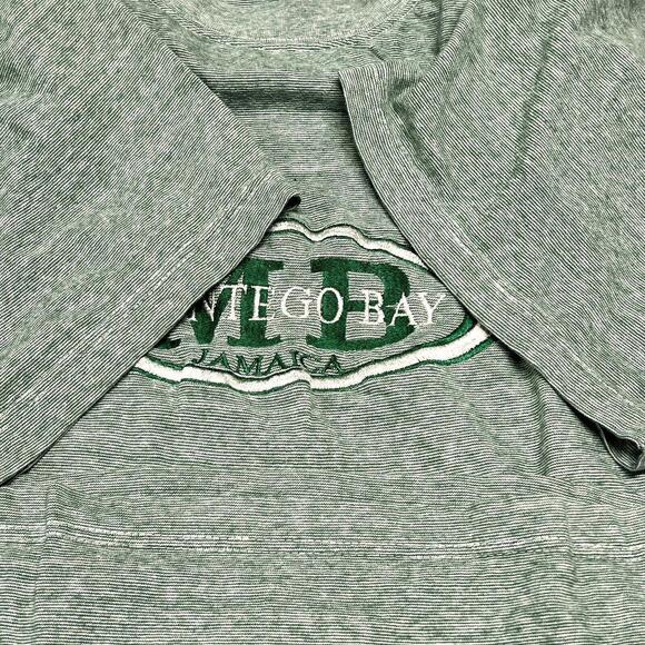 VTG Casual Club T Shirt Montego Bay Jamaica Striped Green Embroidery Sz 2XL Slim - Picture 6 of 7